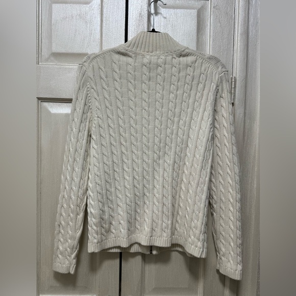 LL Bean Women's XL/P Cotton Cream Cable Knit Sweater Full Zip Cardigan - Picture 2 of 10